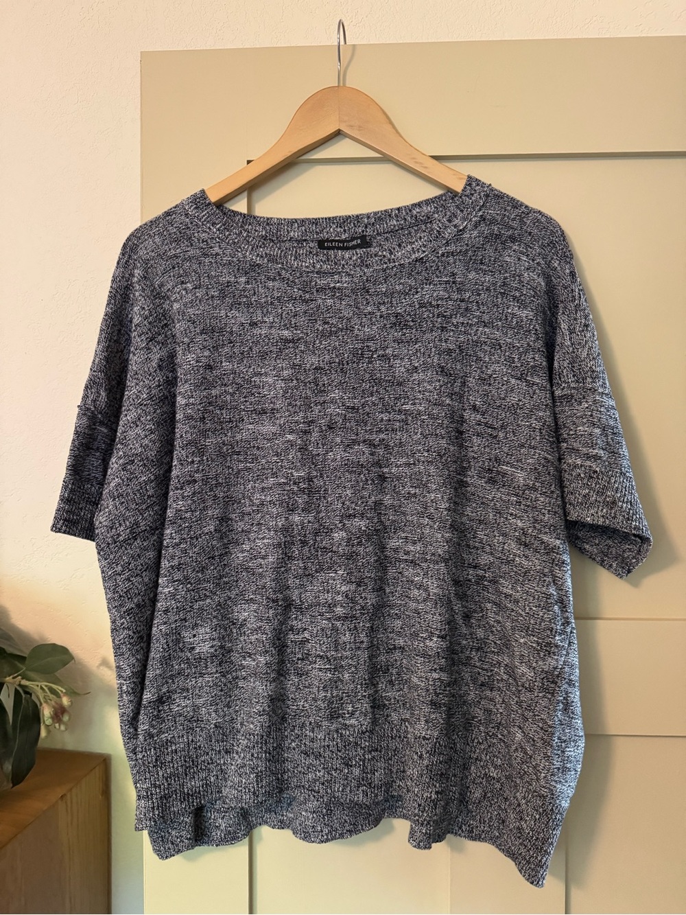 Eileen Fisher L short sleeve knit Salt & Pper sweater 100% organic cotton